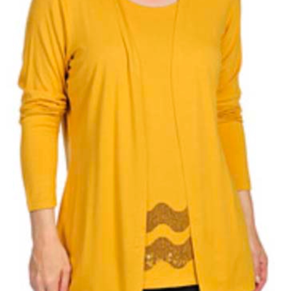 SWEATER SET, 2 PIECE, CARDIGAN & MATCHING SEQUIN TANK SET, GOLD, SIZE 3X, METAL